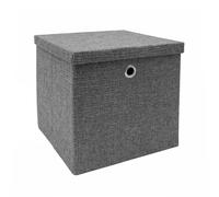 JVL Chroma Foldable Fabric Storage Cube with Lid for Home Organisation, Grey