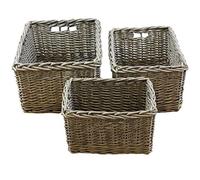 JVL Chunky Home Rectangular Storage Baskets with Loop Handles, Willow, Natural, Set of 3