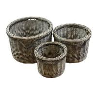 JVL Chunky Willow Round Set of 3 Storage Baskets with Handles Home Kitchen