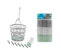 JVL Collapsible Peg Basket with 36 Plastic Clothes Pegs - Assorted Colours JVL Multicolor