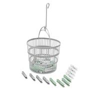 JVL Collapsible Peg Basket with Handle and 50 Plastic Clothes Pegs - Laundry Storage Holder
