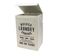 JVL Deluxe 85 Litre Foldable Fabric Clothes Laundry Hamper Bin with Rope Handles, Cream