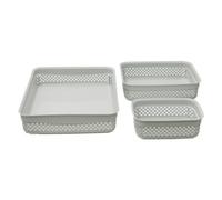 Jvl Droplette Design Set Of 3 Rectangular Plastic Storage, 3 Sizes, Grey