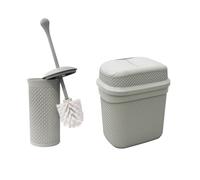JVL Droplette Toilet Brush and Rectangular Lidded Bin - Ice Grey