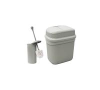 JVL Droplette Toilet Brush and Rectangular Lidded Bin-Ice Grey, Polypropylene, One Size