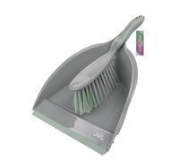 JVL Dustpan and Brush Set with Rubber Grip - Handheld Home Cleaning Set, Grey