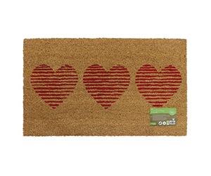 JVL Eco-Friendly Latex Backed Coir Door Mat, Three Hearts, Natural, 45 x 75 cm Approx., 02-884
