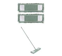 JVL Extendable Chenille Mop With 2 Replacement Heads - Flat Floor Cleaner with Long Handle - Machine Washable Microfibre Refill System - Green