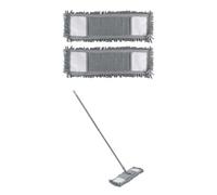 JVL Extendable Chenille Mop With 2 Replacement Heads - Flat Floor Cleaner with Long Handle - Machine Washable Microfibre Refill System - Grey