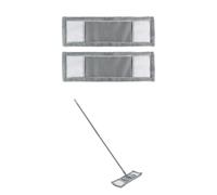 JVL Extended Microfibre Mop with 2 Replacement Heads - Flat Floor Cleaner with Long Handle - Machine Washable & Reusable - Grey