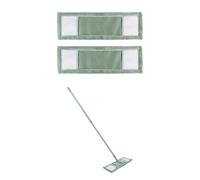JVL Extended Microfibre Mop with 2 Replacement Heads - Flat Floor Cleaner with Long Handle - Machine Washable & Reusable - Green