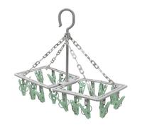 JVL Folding Sock Dryer with 20 Pegs - Space Saving Hanging Laundry Drying Rack - Light Grey Frame with Green Clips - Indoor & Outdoor Airer