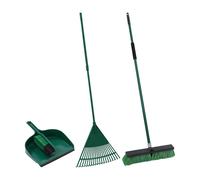 JVL Garden Clean Up Bundle: Includes Outdoor Broom, Dustpan & Brush & Telescopic Rake in Dark Green JVL Dark Green