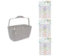JVL Grey Peg Basket with 36 Soft Touch Mini Clothes Pegs - Laundry Peg Storage - Assorted Colours