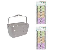 JVL Grey Peg Basket with 48 Soft Touch Clip Clothes Pegs JVL Multicolor
