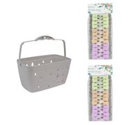 JVL Grey Peg Basket with 48 Soft Touch Clip Clothes Pegs - Laundry Peg Storage - Assorted Colours