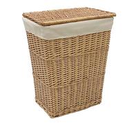 JVL Hand Woven Acacia Rectangular Laundry Willow Basket with Lid, Honey Finish