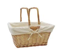 Hand Woven Acacia Rectangular Willow Shopping Basket with Handles JVL Gold S