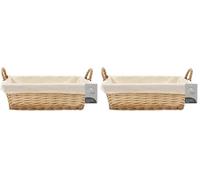 JVL Hand Woven Acacia Rectangular Willow Storage Basket with Lining, Honey Finish (Pack of 2)