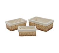 Jvl Hand Woven Acacia Set Of 3 Rectangular Willow Storage Baskets With Lining, Honey Finish