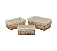 JVL Hand Woven Acacia Set of 3 Rectangular Willow Storage Baskets with Lining, Honey Finish