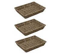 JVL Hand Woven Seagrass Rectangular Storage Tray, H:6 x W:33 x D:25cm, Capacity:4L, Set of 3