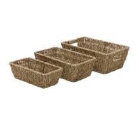 JVL Seagrass Set of 3 Rectangular Tapered Storage Baskets