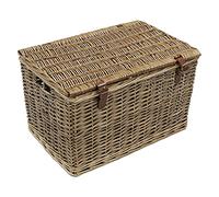 JVL Handmade Buff Wicker Hampers with Faux Leather Straps, Large