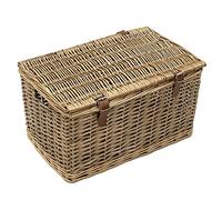 JVL Handmade Buff Wicker Hampers with Faux Leather Straps, Medium, Brown