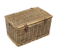 JVL Handmade Buff Wicker Hampers with Faux Leather Straps, Medium, Brown