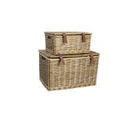 JVL Handmade Buff Wicker Hampers with Faux Leather Straps, Set of 2