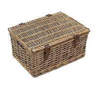 JVL Handmade Buff Wicker Hampers with Faux Leather Straps, Small