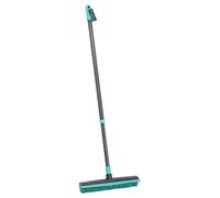 JVL Indoor Extendable Rubber Bristle Brush Broom with Squeegee, Grey/Turquoise