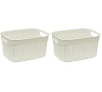 JVL Knit Design Loop 9L Plastic Storage Basket, Ivory (Pack of 2)