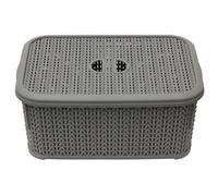 JVL Knit Design Loop Plastic Lidded Rectangular Storage Basket with Handles - Grey