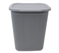 JVL Knit Design Loop Plastic Rectangular Lidded Washing Laundry Basket - 50 Litres, Grey