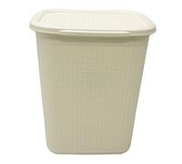 JVL Knit Design Loop Plastic Rectangular Lidded Washing Laundry Basket - 50 Litres, White