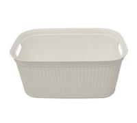 Jvl Knit Design Loop Plastic Rectangular Linen Washing Basket With Handles, 38L, Ivory