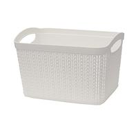 JVL Knit Design Loop Plastic Rectangular Small Storage Basket with Handles, 6.Litres, White, 20 x 26 x 17 cm, 13-353WH