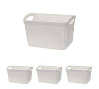 JVL Knit Design Loop Plastic Rectangular Small Storage Basket with Handles, 6.Litres, White, 20 x 26 x 17 cm, 13-353WH (Pack of 4)
