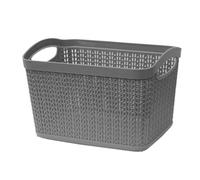 Jvl Knit Design Loop Plastic Rectangular Small Storage Basket With Handles, Grey