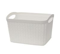Jvl Knit Design Loop Plastic Rectangular Small Storage Basket With Handles, Ivory