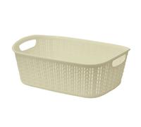 Jvl Knit Design Loop Plastic Rectangular Small Storage Basket With Handles, Small, Ivory