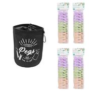 JVL Large Black Peg Bag with 96 Plastic Clip Clothes Pegs - Hanging Peg Storage - Assorted Colours