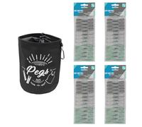 JVL Large Black Peg Bag with 96 Soft Grip Plastic Clothes Pegs - Non-Slip Hanging Peg Storage - Assorted Colours