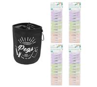 JVL Large Black Peg Bag with 96 Soft Touch Flower Clothes Pegs - Hanging Peg Storage - Assorted Colours