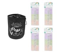 JVL Large Black Peg Bag with 96 Soft Touch Leaf Clothes Pegs - Hanging Peg Storage - Assorted Colours