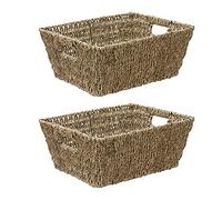 Jvl Large Hand Woven Seagrass Rectangular Storage Baskets, 14L, Set Of 2
