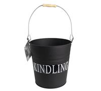 JVL Lavenby Kindling Steel Bucket with Wooden Handle, Black