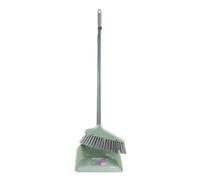 JVL Long Handle Dustpan and Brush Set - Upright Broom and Pan, Stand Up Cleaning Set, Easy Sweep Floor Cleaner, Green